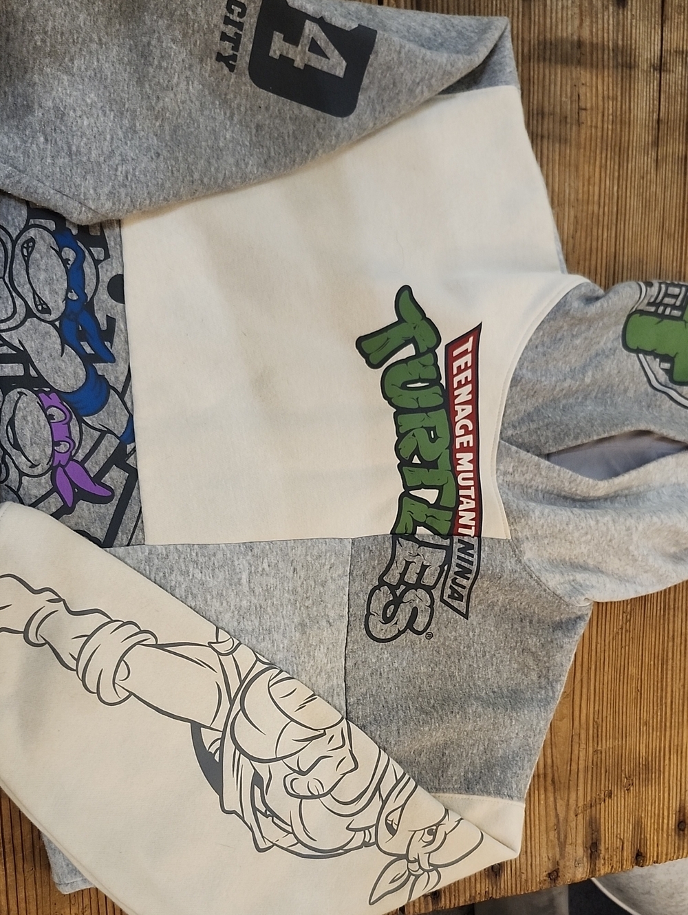 Teenage Mutant Ninja Turtles Grey & White Kids Hoodie Patchwork TMNT